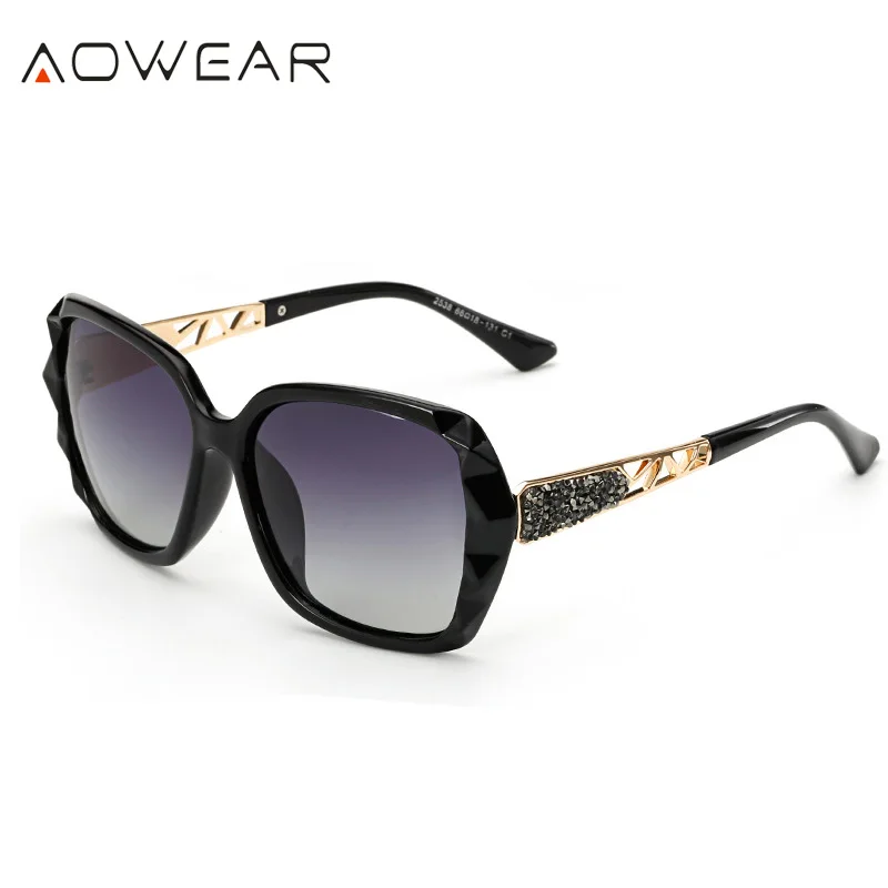 AOWEAR, роскошные брендовые негабаритные солнцезащитные очки, женские, поляризационные, модные, солнцезащитные очки, женские, для улицы, солнцезащитные очки, призматические Oculos - Цвет линз: Black