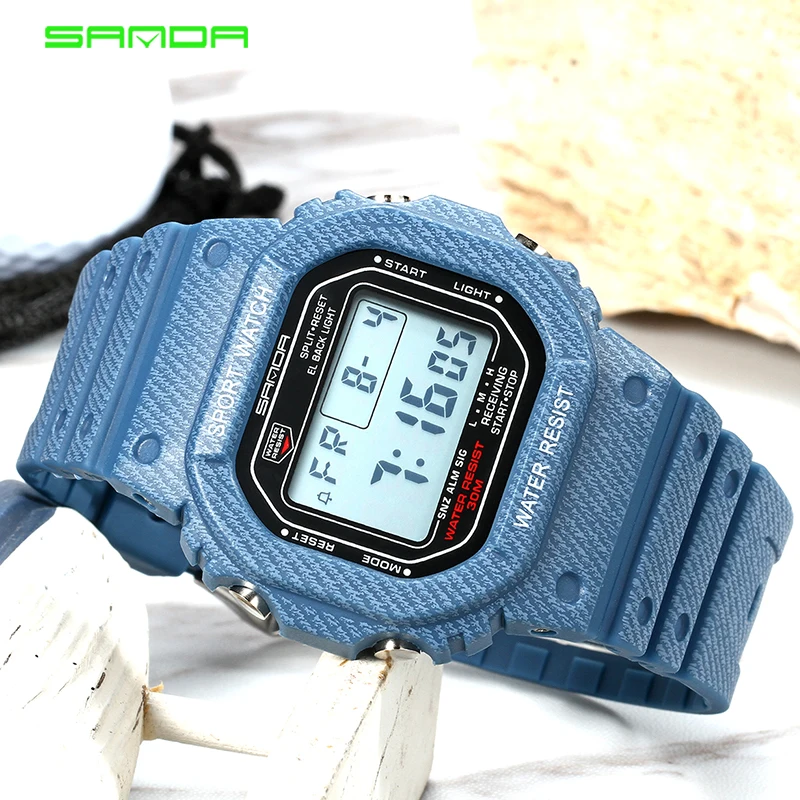 Модные джинсовые SANDA спортивные мужские часы G стиль светодиодный водонепроницаемые военные цифровые часы ударостойкие часы relogio masculino