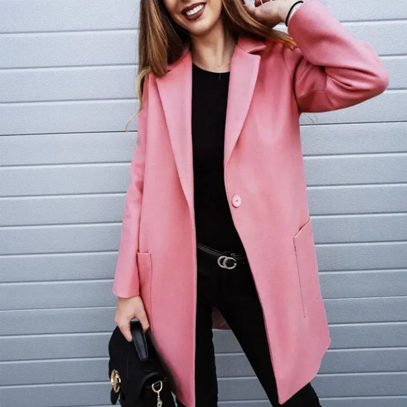 

Pink Wine Red Trench Coat Women Sexy Autumn Winter Coat Fashion Slim Bodycon Wool Coats Turn-down Collar Windbreaker