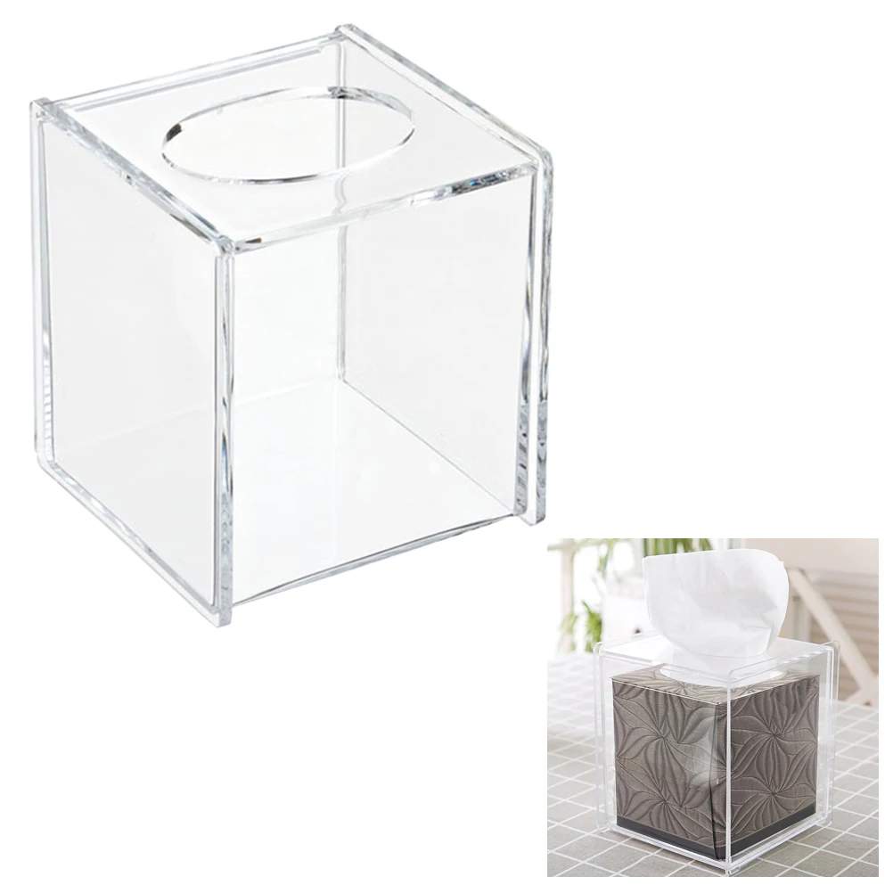 

1 pc Tissue Box Acrylic Fashion Transparent Square Tissue Case Tissue Holder Paper Storage Box for Hotels Home Restaurants
