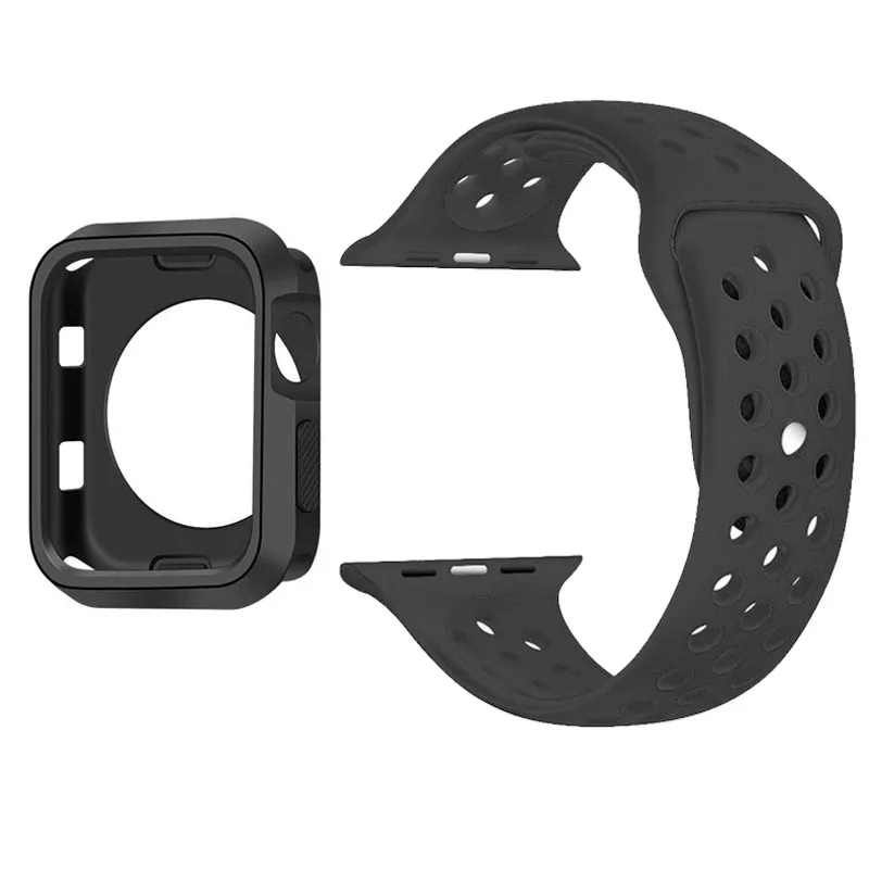 Силиконовый спортивный ремешок для Apple Watch band 4, 3, 2, 42 мм, 44 мм, iwatch band 38 мм, 40 мм, наручный браслет, чехол для часов, набор аксессуаров - Цвет ремешка: No12 Black