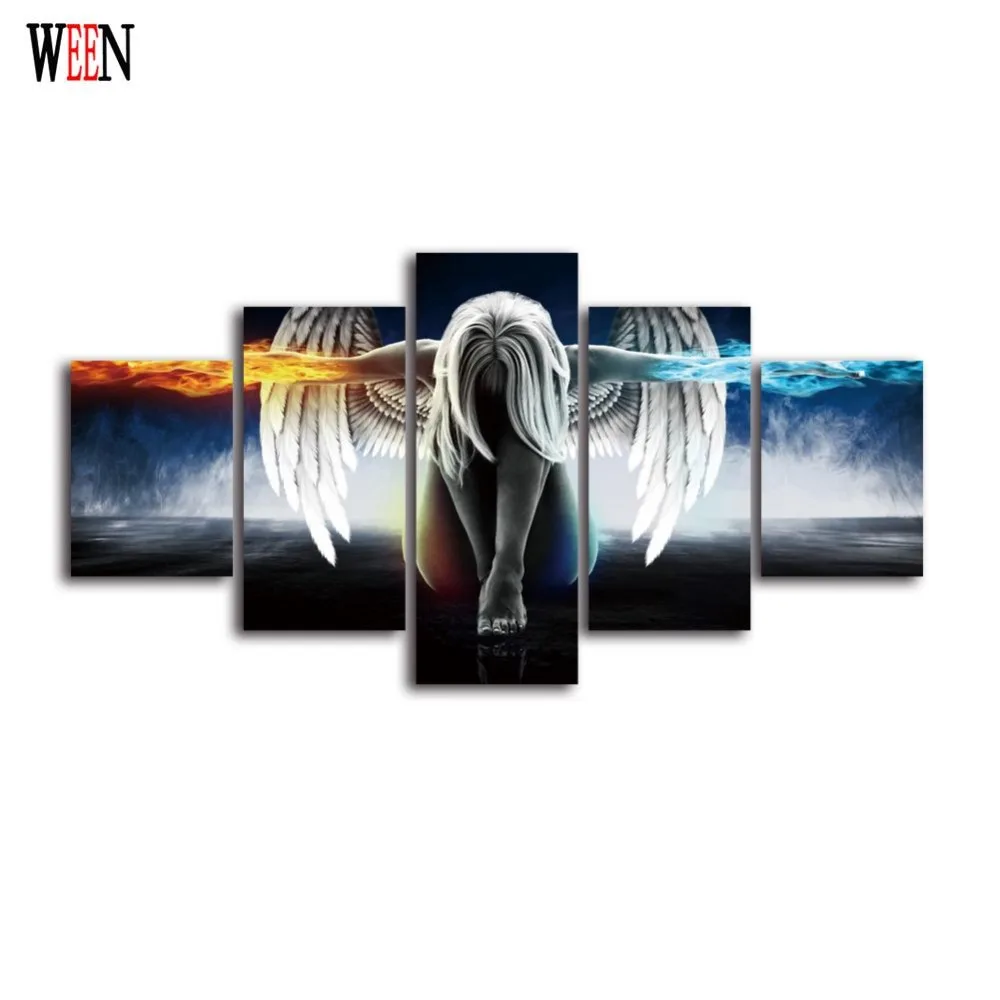 Ween الملاك كوادروس decoracion 5 قطعة جدار الصور قماش الفن ل غرفة المعيشة hd مطبوعة كبير واحد مجموعة الملاك الفن الحديث 2017