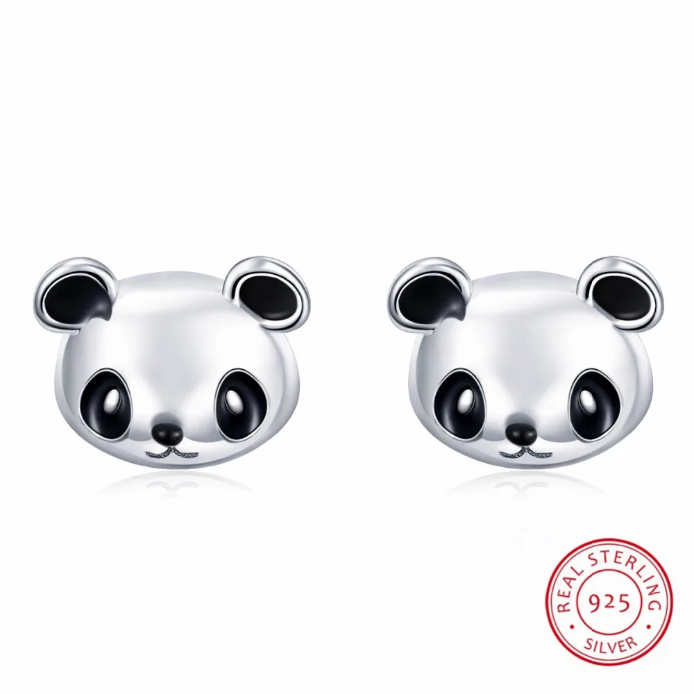 LJ&OMR 100% 925 Sterling Silver Cute Panda Earrings Animal Stud Earrings For Women Girls Jewelry Piecing Accessories Gifts