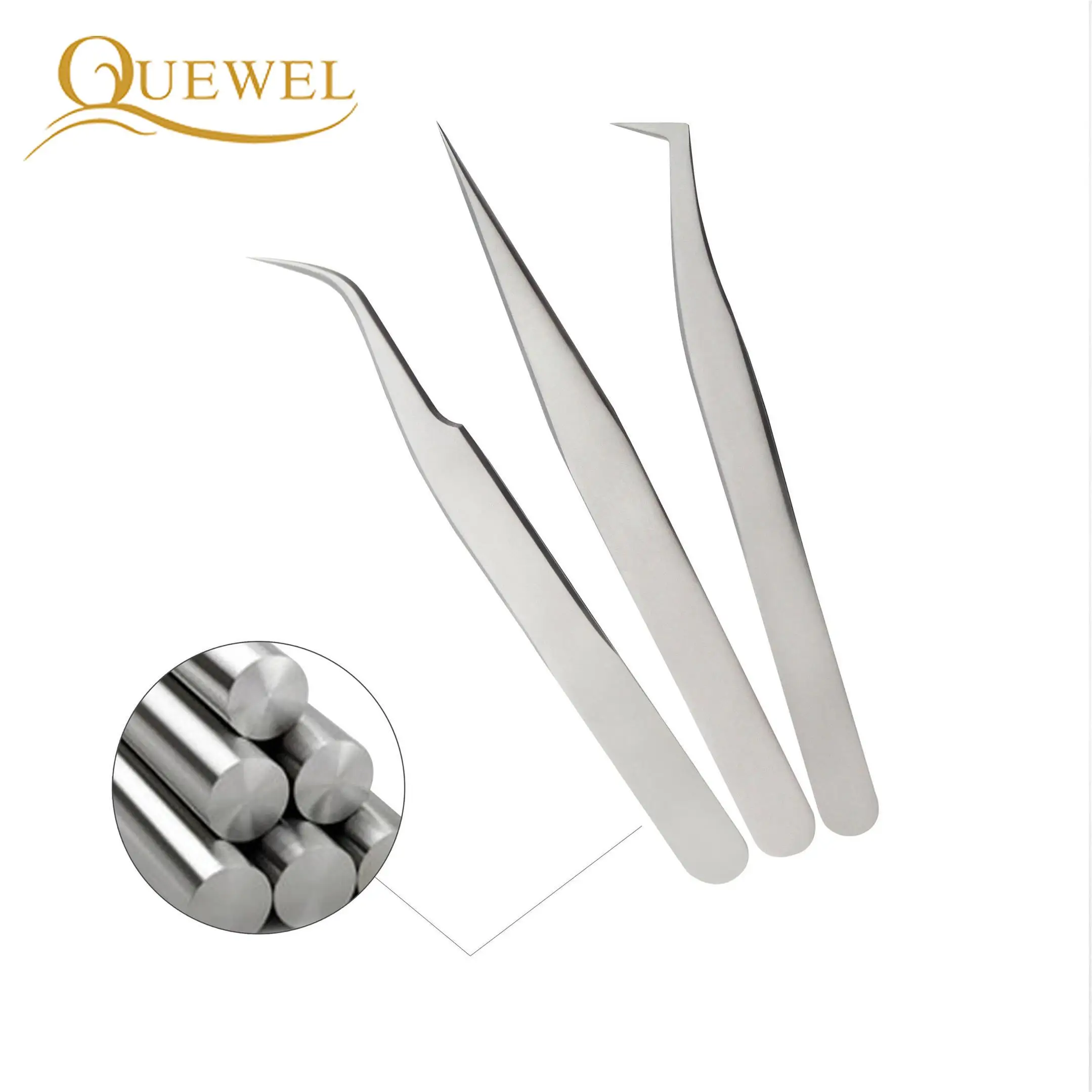 3 Pcs Eyelash Tweezer Straight Curved Stainless Steel Eyelash Clip Eyelash Extension Brow Tweezers Cosmetic Leather Case Makeup