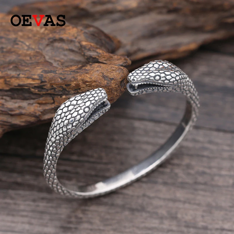 

OEVAS Women's Bangle 100% Real 925 Sterling Silver Evil Double-Headed Snake Bracelet For women Party Fine Jewelry Gift Wholesale