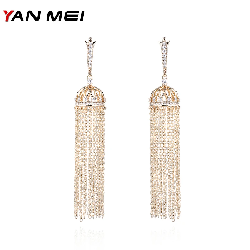

YANMEI Korea Retro Tassel Earrings For Women Hemisphere Hollow Cubic Zirconia Earring Pendientes Mujer Fashion Jewelry YME7735