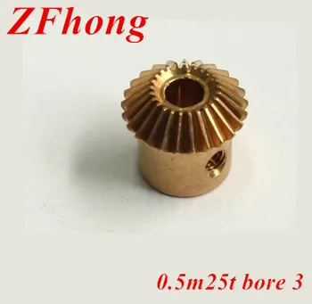

2pcs 0.5m25t 25 teeth brass Bevel Gears Module 0.5 bore 3mm