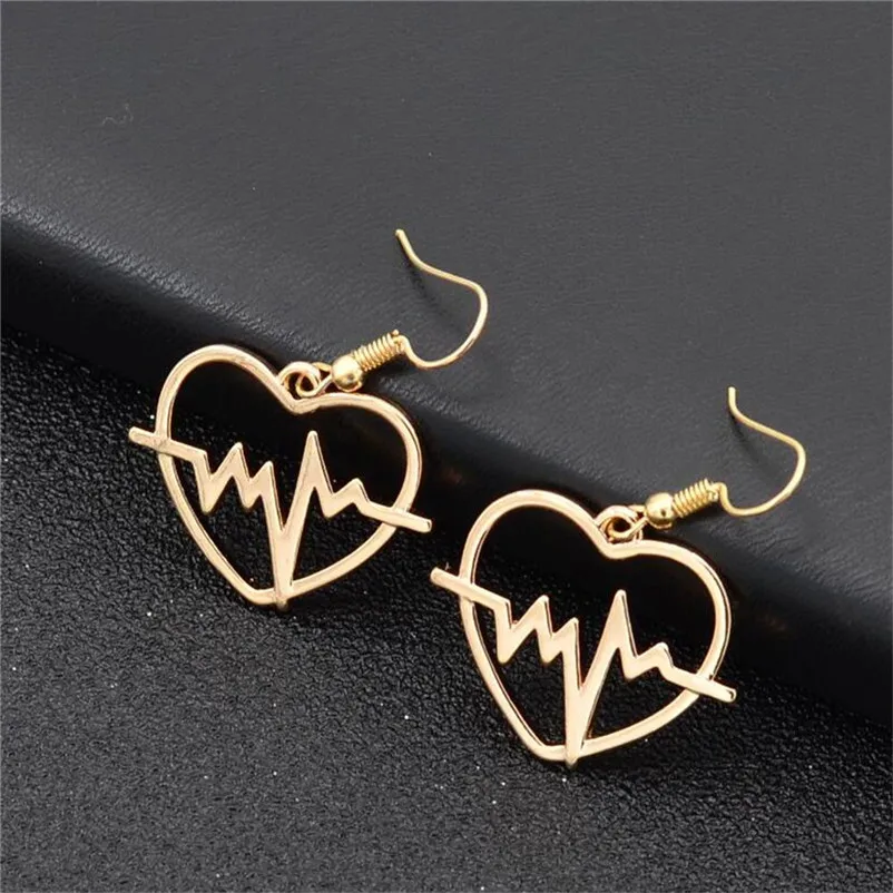 2018 Trendry Earrings for Women 's Heart shaped electrocardiogram Earrings Ear Studs Jewelry Ornament Jewelry Brincos J05#N (1)