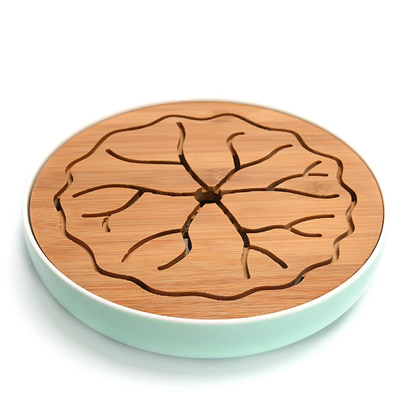2.5Ceramics Bamboo Tea tray Drainage Water storage Kung Fu Tea set room Board table Chinese tea cup ceremony tools Tea Set