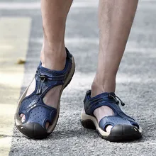 Новые мужские кожаные сандалии Повседневная летняя дышащая обувь для пляжа легкая атлетика Прогулки походы 88 Популярные