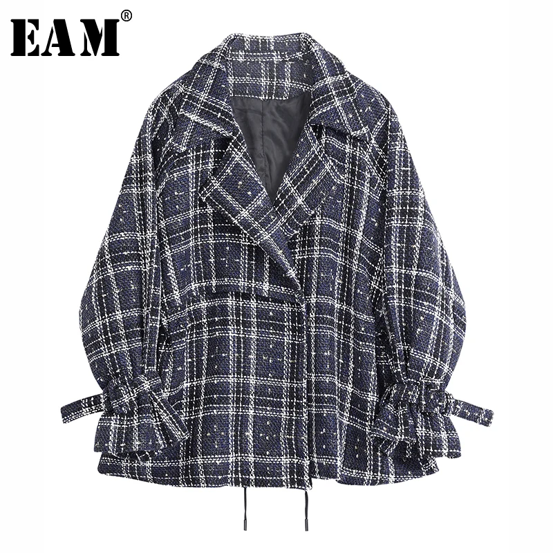 Le586 2019 Nouveau Col Plaid Hiver Printemps Femme Élégant Blue Manteau Modèle Turn Couvert De eam Sélections Lâche À Longues down Bouton Manches Toutes Les dWqwBxcn