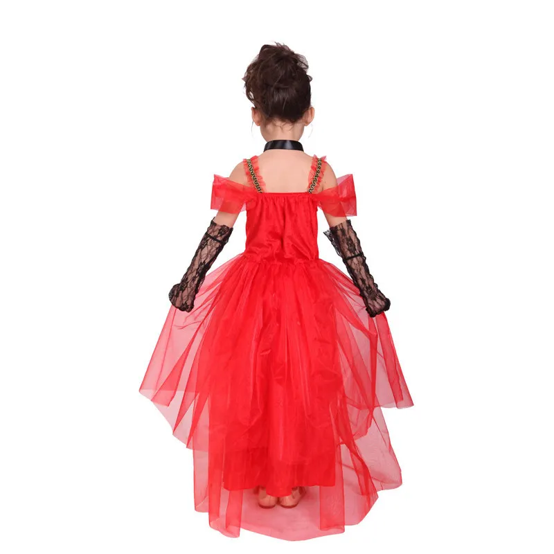 Костюм принцессы с сердечками; красное трикотажное платье; нарядное платье королевы для девочек на карнавал; Детские костюмы для косплея на Хэллоуин; одежда