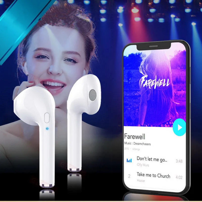 

Wireless Earpiece Bluetooth Earphones I7 i7s TWS Earbuds Right Ear Headset With Mic For Smart Phone Xiaomi Samsung Huawei LG