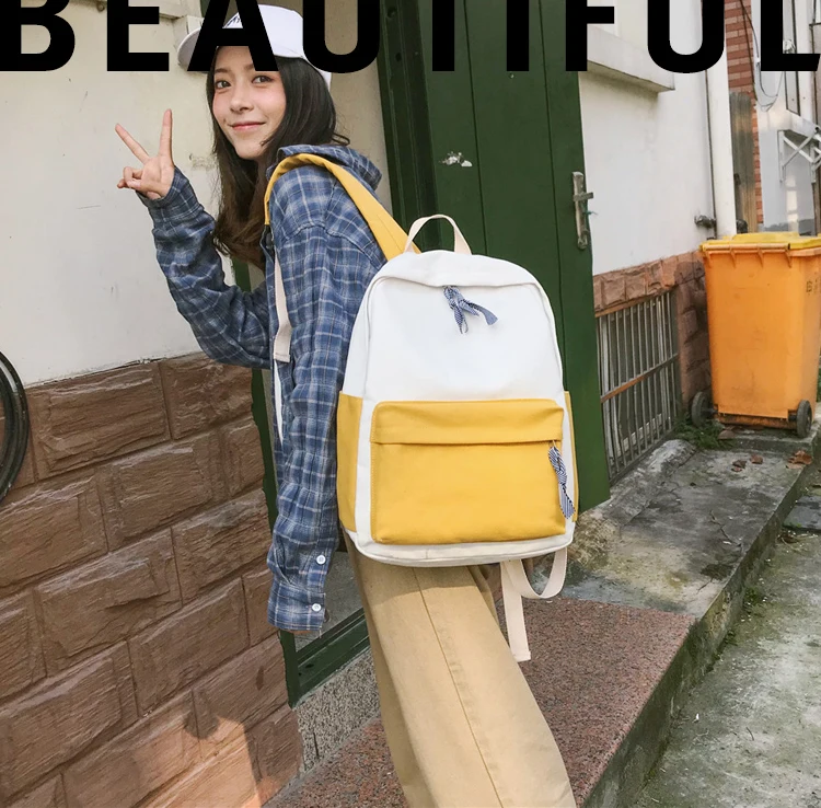Menghuo New Women Canvas Backpacks Preppy Style Patchwork School Bags for Teenagers Girls Laptop Backpack Travel Bag Mochilas_01