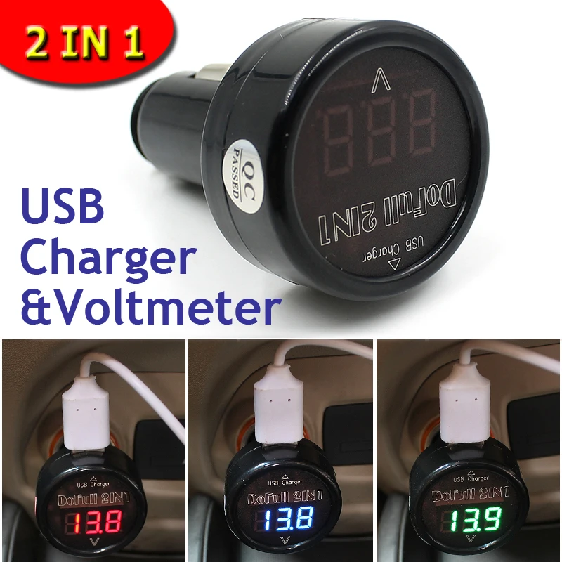 12V//24V Car USB Charger Adapter With Temperature and Battery Voltage Display