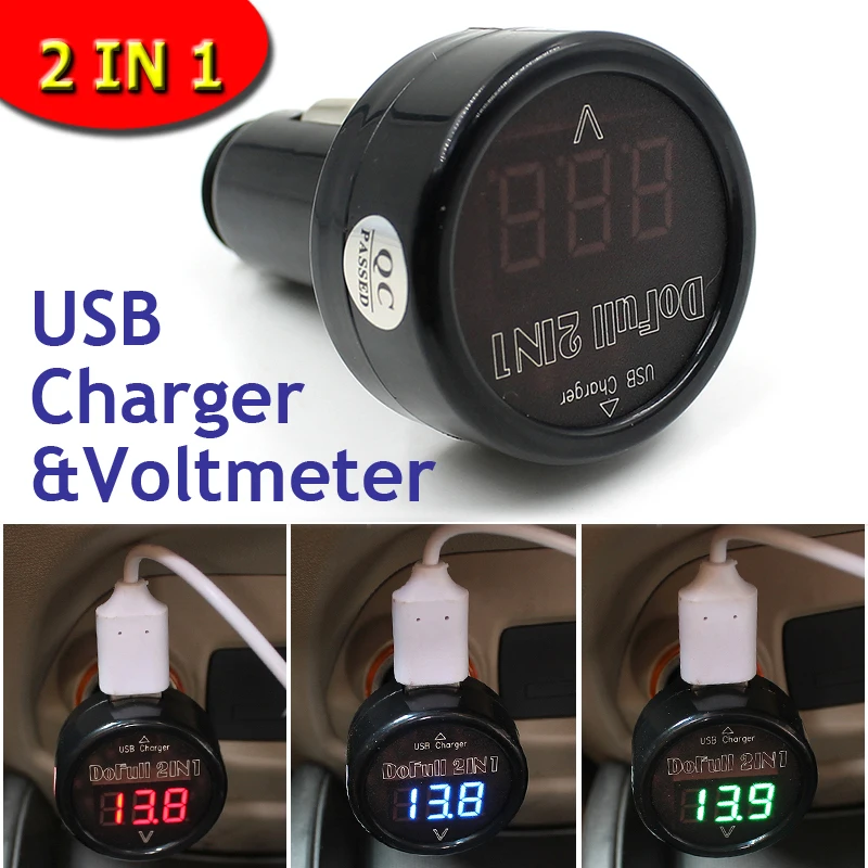 12V / 24V USB Car Charger Voltmeter 2 in 1 Digital Voltage Meter USB
