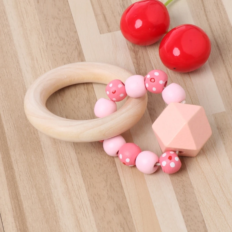 Детский Прорезыватель Симпатичные кольцо в форме разноцветными бусинами зубные кольца для детей натуральный деревянные игрушки Детский