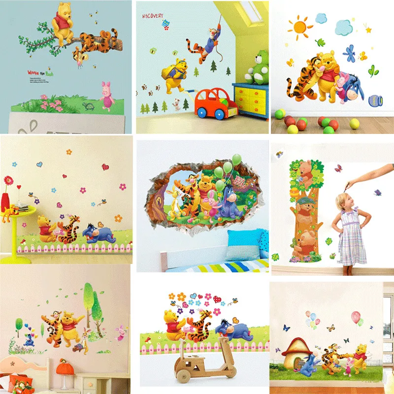 Cartoon Winnie The Pooh And Friends Wall Stickers For Kids Rooms Decals