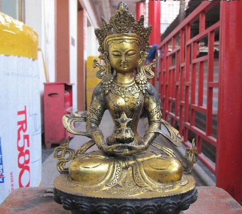

bi002165 11"Inch Tibet Buddhist fane bronze Amitayus Buddha longevity Guan-Yin Statue