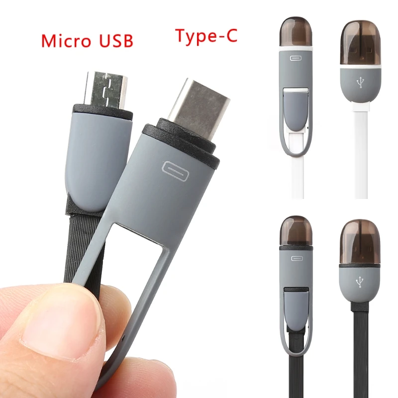 Уникальный 2 в 1 USB 3 Type C + Micro зарядка данных TPE плоский кабель для телефона