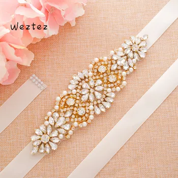 

Gold Rhinestone Wedding Belt Crystal Pearl Wedding Belt For Bride Bridesmaid Dress SD103G