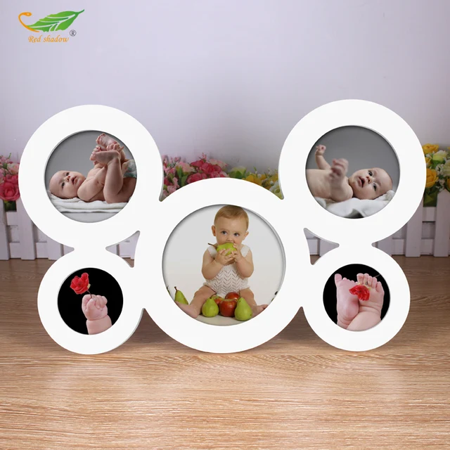 5pcs Set Connect Baby Photo Frame Circular Wood Pictures Frames 5pcs Set Connect Baby Photo Frame Circular Wood Pictures Frames Combined Table Hang Wall Children S