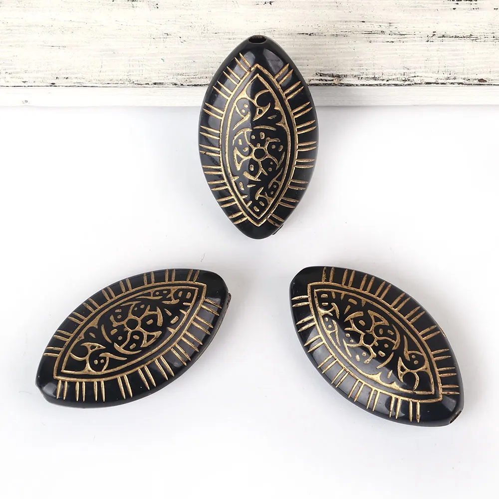 DoreenBeads акриловые черные разделители овальные гравированные шарики DIY детали