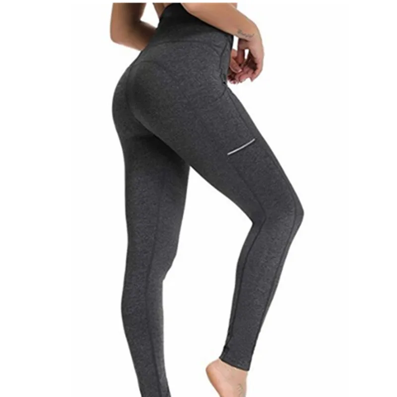 Leggings With Pocket Women Gym Tights Push Up Running Pants Workout High Waist Active Wear Yoga Pants Tummy Control Leggings - Цвет: k9362 Dark Gray