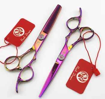 

TOPPEST 6 inch Plum Handle Hairdressing Scissors With Bag JP 440C 62HRC Home &amp Salon Cutting Scissors Thinning Shears Hair