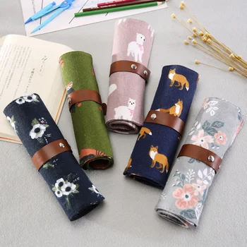 

1 Pcs Cartoon Alpaca Animal Canvas Roll Pencil Bags Stationery Storage Organizer Bag Pencil Case School Office Supply