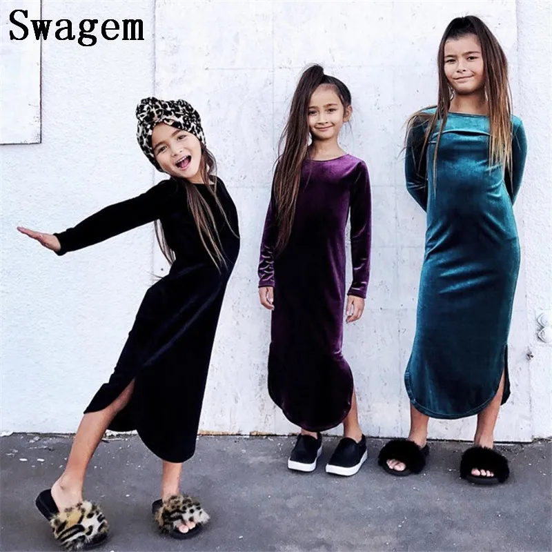 

Christmas Dress Girls Long Sleeve Velvet Maxi Dress Winter Caual Ankle Length Baby Dress Girls Clothes Vestido Infantil D0528