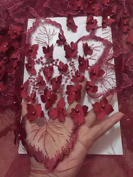 

2018 Latest French Nigerian Laces Fabric High Quality Wine Red Bead Tulle African Laces Fabric Wedding African French Tulle Lace