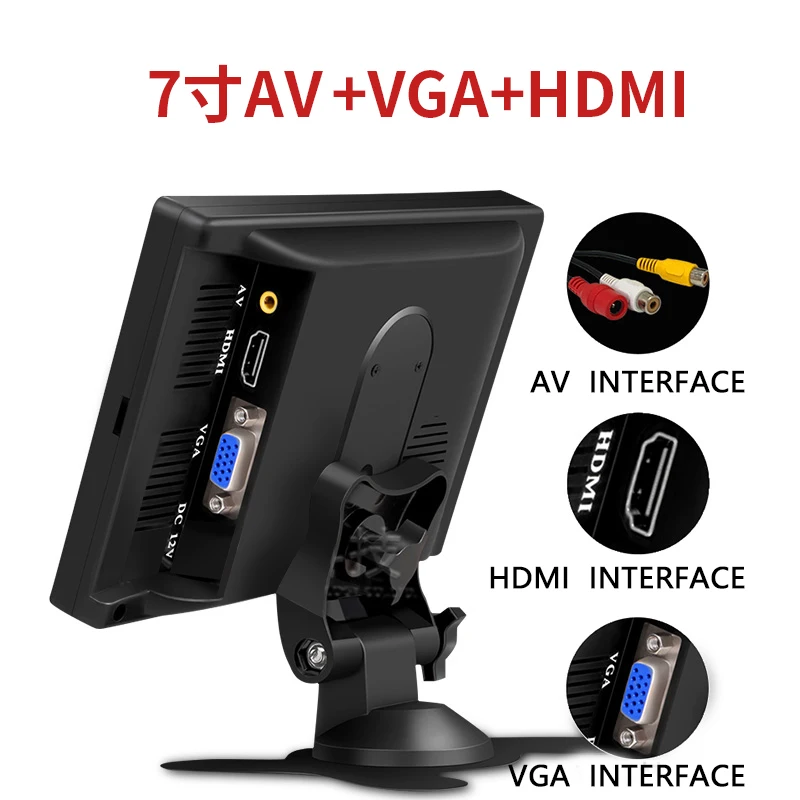 

7" lcd monitor TFT Led 1024x600 IPS screen display AV input/VGA/HDMI Built-in speaker compatible with Raspberry Pi for car pc