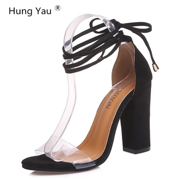 

Hung Yau Crystal Transparent Shoes For Women Fashion Sexy High Heels Cross Strap Sandals High-Heeled Sandals Shoes Plus Size 43