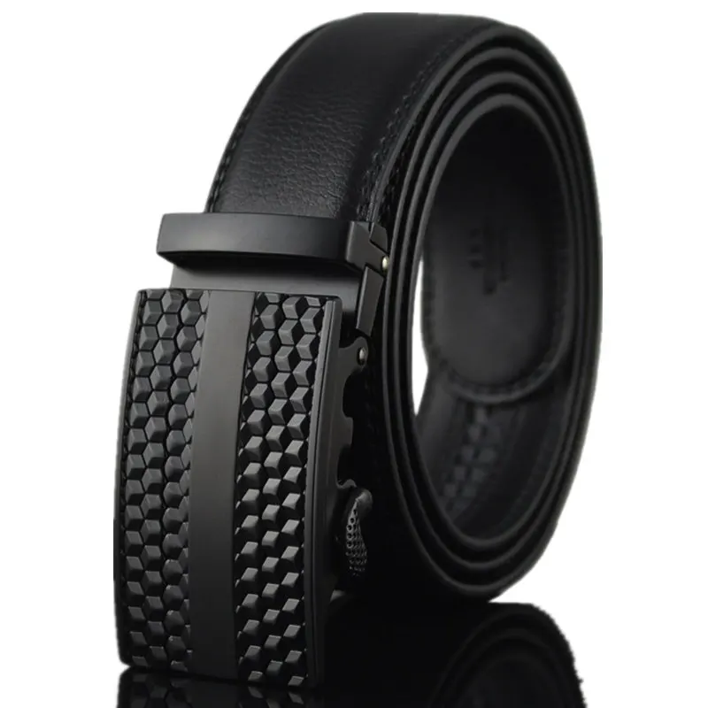 

3D Cube Pattern Men's Genuine Leather Belt Mens Belts Luxury Brand Automatic Buckle Office Bussiness Waistband Casual Male Belt