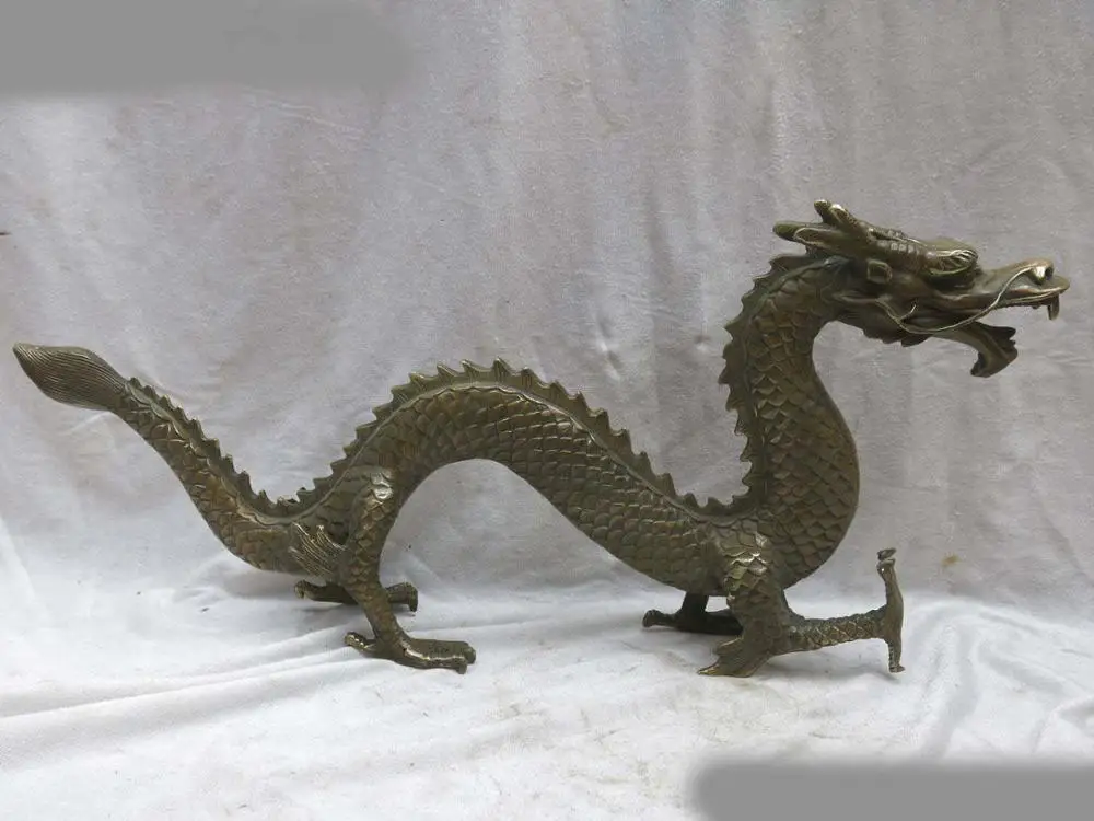 

20" China brass copper carved beautiful lucky dragon sculpture Statue