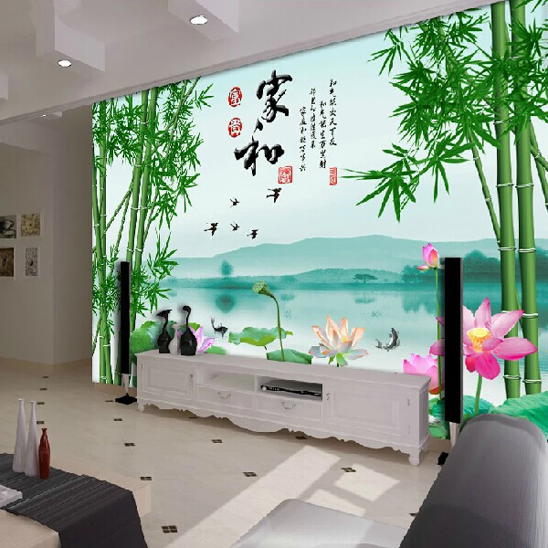 

3D Wallpaper Background TV Chinese green bamboo in non-woven wallpaper adhesive film wall painter and pastoral