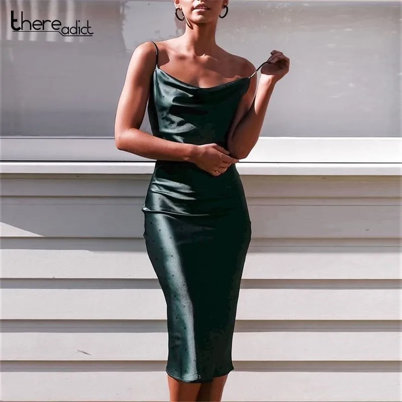 

Spaghetti Strap Satin Dress Women Sleeveless Backless Dress Sexy Club Party Dresses Satin Kleid 2018 Autumn Vestidos Mujer