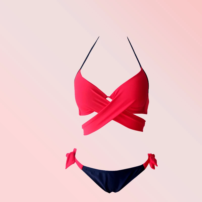 Красный сплошной цвет Bikiniwear профессиональный женский купальник 2 предмета