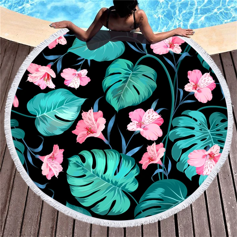 Tropical Plants Printed Large Round Beach Towel for Adult Yoga Mats