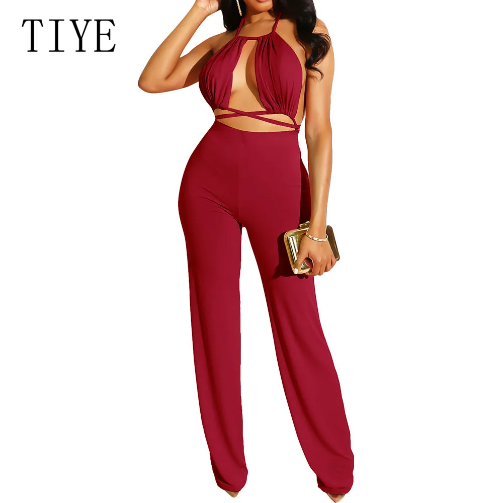 TIYE Sexy Backless Lace Up Bodycon Jumpsuit Women Deep V Neck Sleeveless Party Club Bodysuit Summer Skinny Playsuits Overalls TIYE Sexy Backless Lace Up Bodycon Jumpsuit Women Deep V Neck Sleeveless Party Club Bodysuit Summer Skinny Playsuits Overalls