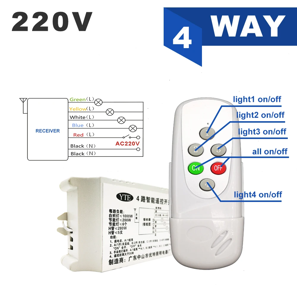 AC 220V 4 Way 5 секций вкл/выкл Многофункциональные Интеллектуальные цифровые лампы беспроводной пульт дистанционного управления для потолочной хрустальной лампы