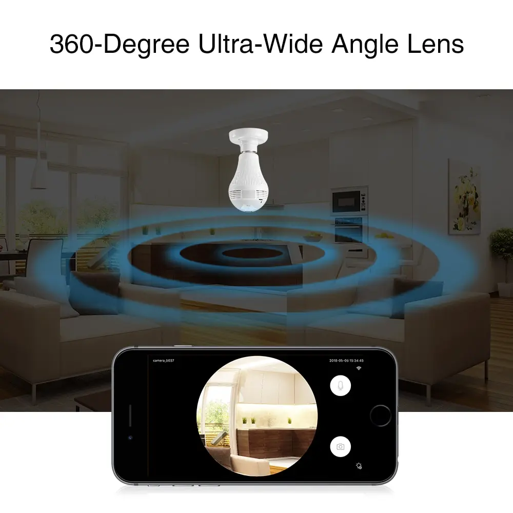  SANNCE 360 degree 960P Wireless IP Camera Bulb Light FishEye Smart Wireless CCTV Camera 1.3MP Panor - 32869229034