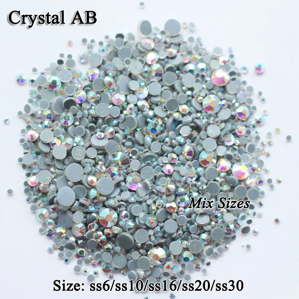 Crystal AB исправления Кристалл Flatback со стразами блестящие камни SS6 SS10 SS16 SS20 SS30 Mix Craft