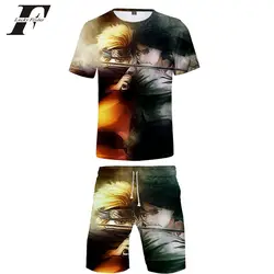 Наруто 3D Толстовка с принтом для женщин/мужчин комплект из двух предметов Летние футболки + повседневные шорты 2019 Новое поступление Harajuku