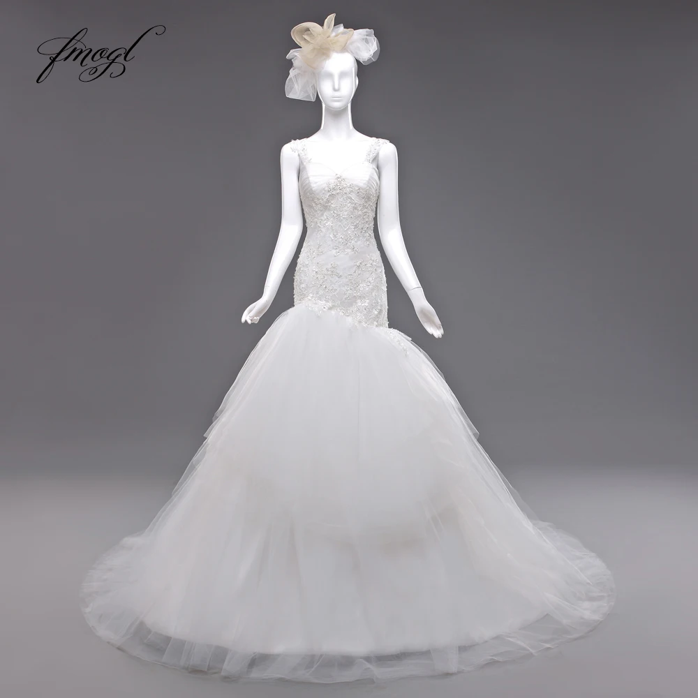 Fmogl Vestido De Noiva Милая Русалка Свадебные платья 2019 аппликации из бисера Часовня