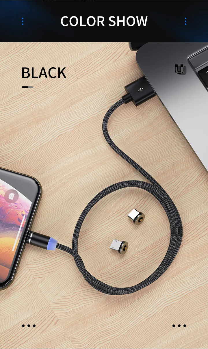 2.4A быстрое зарядное устройство магнитный кабель Micro USB кабель для iPhone X XS samsung Xiaomi usb type C зарядный кабель 360 градусов Шнуры Провода