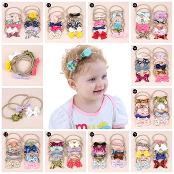 

Adorable 10pcs/set Baby Girls Stretchy Nylon Headbands Bow Floral Headband Set Kids Hair Accessories