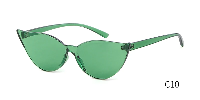 WHO милашка, Модные прозрачные солнцезащитные очки для женщин, кошачий глаз, фирменный дизайн,, Ретро стиль, без оправы, футуристические солнцезащитные очки OM851 - Цвет линз: C10 green