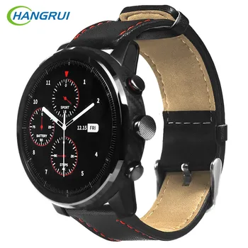 

HANGRUI Smart bands for Huami AMAZFIT Pace Stratos 2 strap Genuine leather Strap for xiaomi huami amazfit 2 bracelet strap 22mm